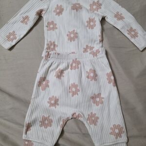 cloud island Cream Ribbed Baby Two-Piece with Blush Floral Print